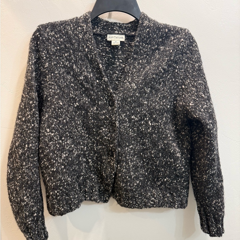 Ann Taylor Black and White Chunky Knit Cardigan